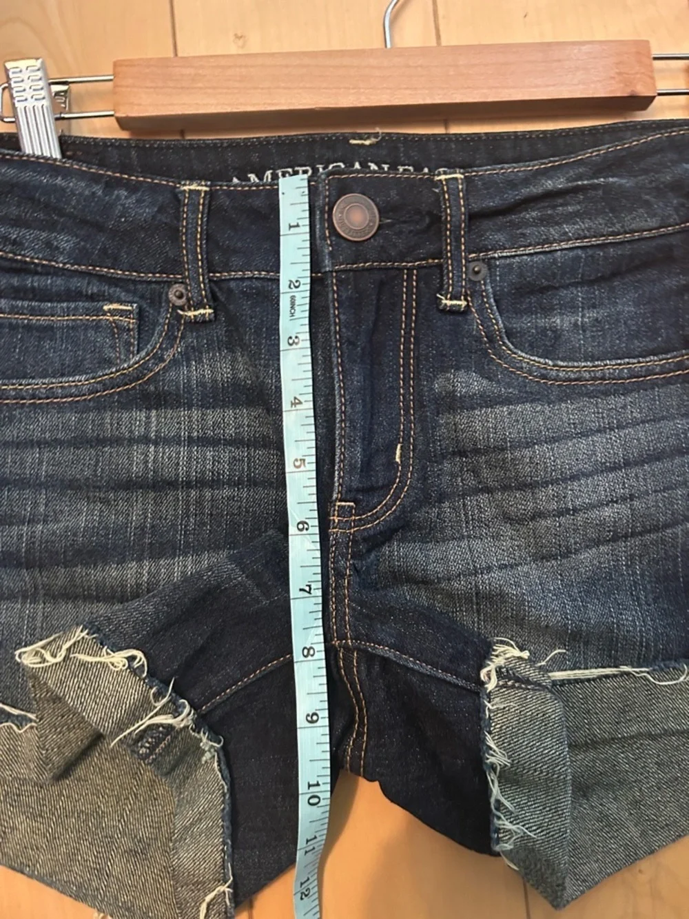 American Eagle AEO Womens Stretch Jean Shorts Sz 6 Braided Black Leather Cutoffs